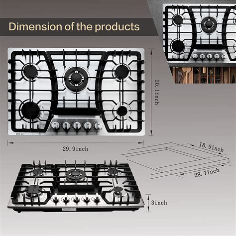 Buy Deli-Kit 30 inch Gas Cooktop Stainless Steel 5 Burners Stovetop LPG ...