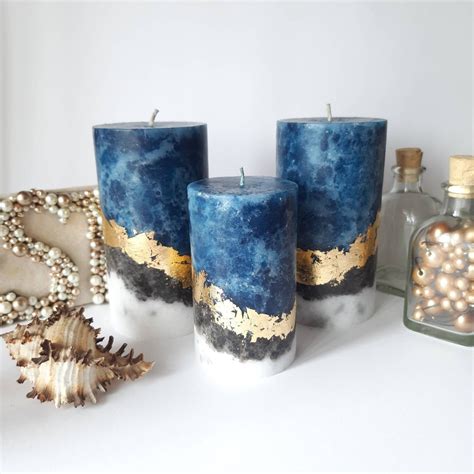 Decorative Candles, Navy Blue Pillar Candles. Designer Candle. Unique ...