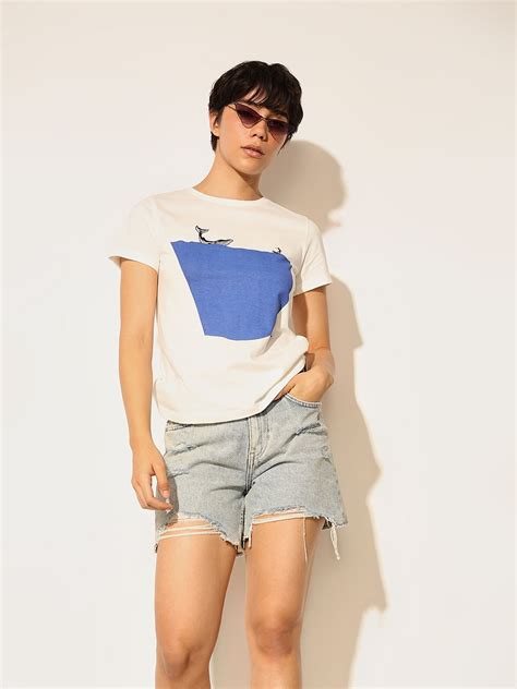 White Graphic Print Cotton T-shirt