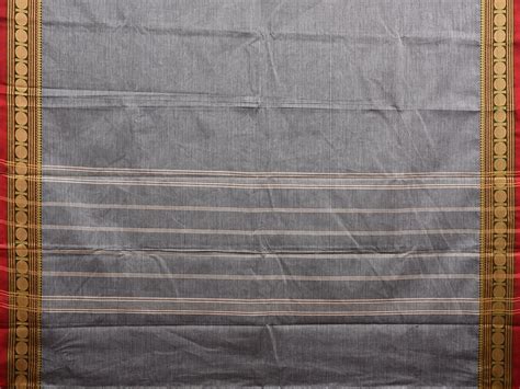 Grey Kanchipuram 80s Cotton Saree with Strips and Rudraksh Border Desi ...