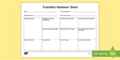 EAL Transition Handover Sheet to a New School (teacher made)