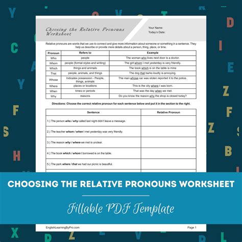 Worksheets: Relative Pronouns - Worksheets Library