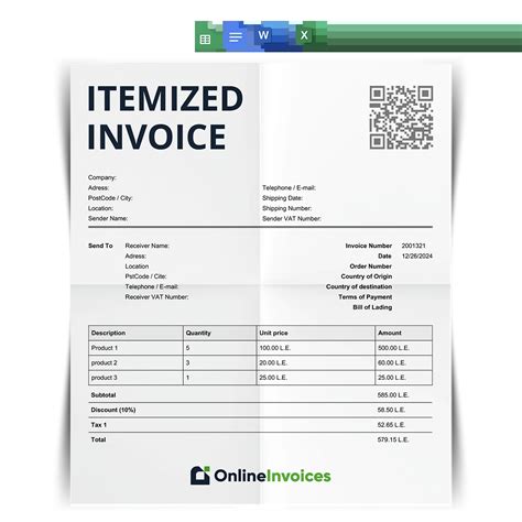 Hourly Invoice Template Free Download word, excel, google docs and sheets