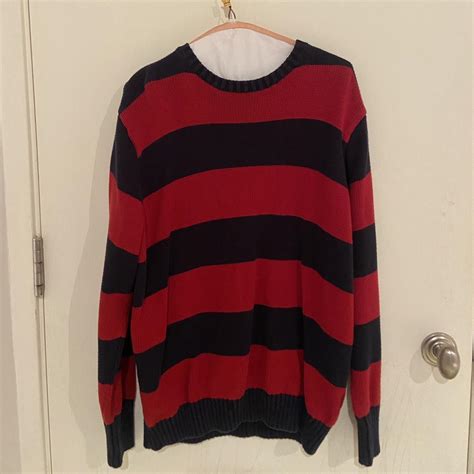 Oversized navy and red stripe sweater from Brandy... - Depop
