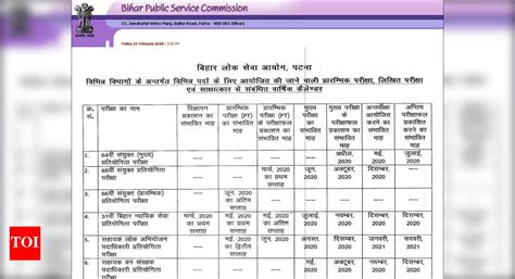 BPSC Exam Calendar 2020: Bihar BPSC Examination Calendar for year 2020 ...