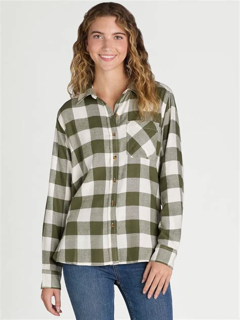 Time & Tru Women's Classic Plaid Flannel Shirt, Long Sleeves, Sizes S ...