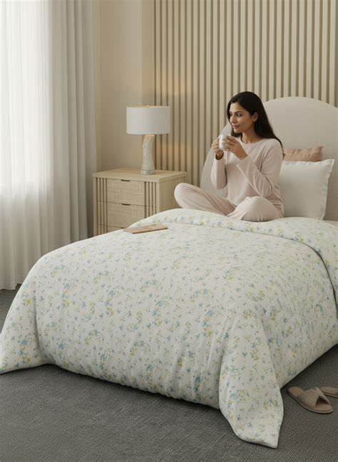 Reversible Single Comforter 100% Cotton 300 TC — Blue & Green Floral D ...