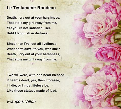 Le Testament: Rondeau Poem by François Villon - Poem Hunter
