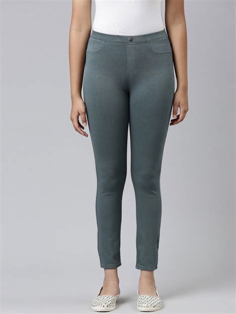 Ocean Green Cotton Poly Stretch Super Stretch Jeggings – Go Colors India