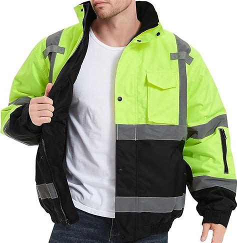 ProtectX Men's Hi Vis Safety Waterproof Jacket, Neon Green, Large ...