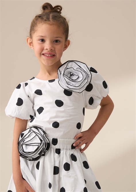 Girls Spotty Corsage Top White