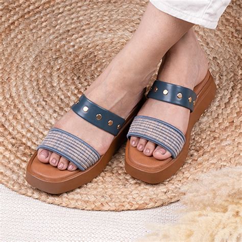 Rove Blue Dual Strap Platform Sliders | Denim Blue Platform Sliders ...