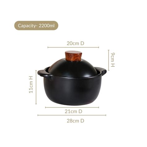 Maison Black Ceramic Clay Pot For Cooking 2200ml Online - Premium ...