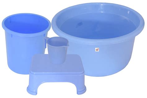 Fun Homes 4 Pieces Plastic Mug, Stool, Dustbin & Tub Set (Blue ...