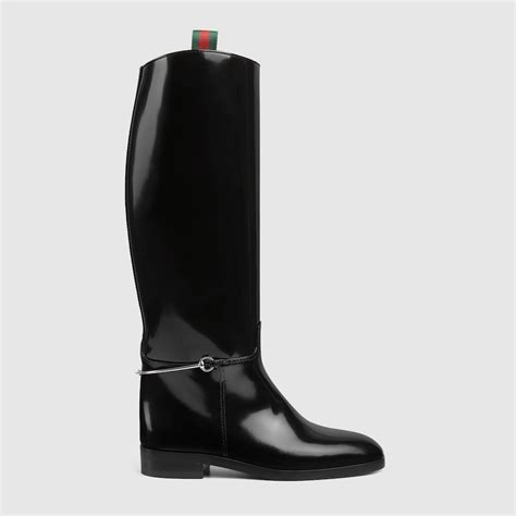 Women's boot with slim Horsebit in black shiny leather | GUCCI® FI