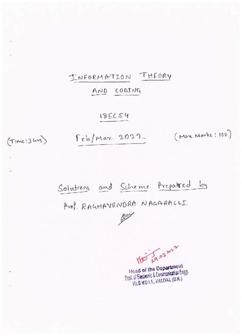 18EC54 Information Theory and Coding - Solved Question Papers - Studocu