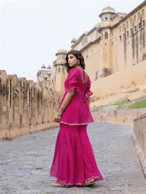 Ayla Pink Leheriya Sharara Set – Ragavi