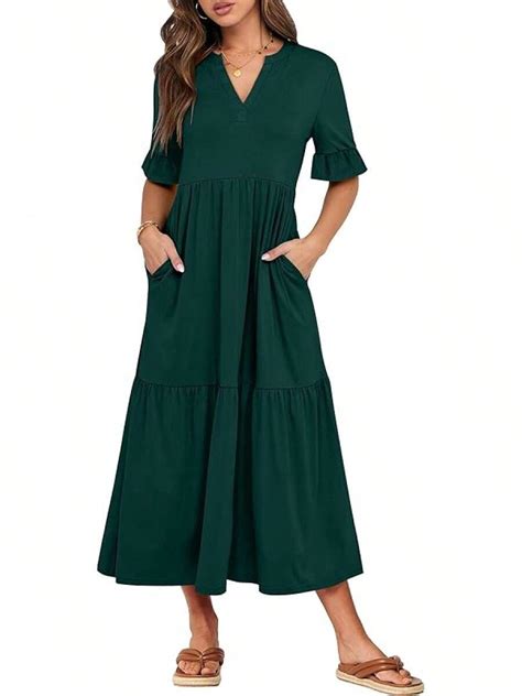 Women's Casual Summer Ruffle Short Sleeve Shirts Maxi Dress 2025 Spring ...