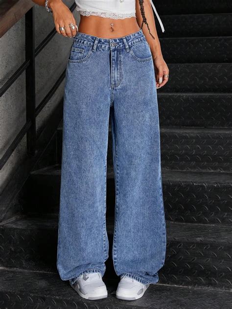 SHEIN Tall Front Button Multi-Pocket Bow Embroidery Distressed Denim ...