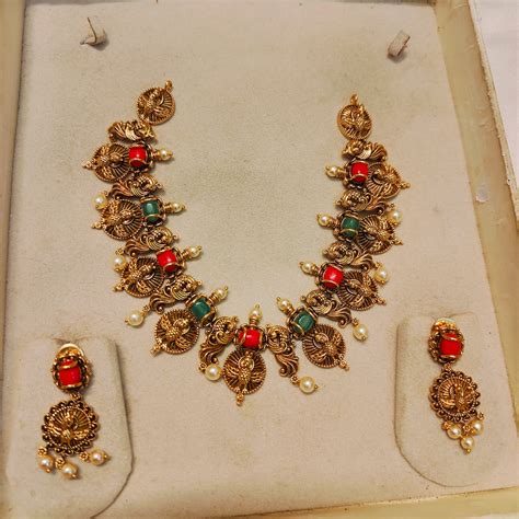 Traditional gold antique finish emerald pagadam necklace set – Kankanam ...