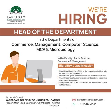 Karpagam Coimbatore Hiring Microbiology Head of the Department