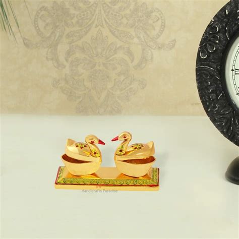 Buy Handicrafts Paradise Metal Roli Tikka Haldi Kumkum Double Holder ...