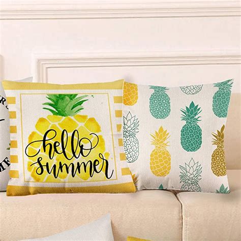 Farmhouse Summer Pillow Cover 18x18 4 Piece Decorations-3 【海外