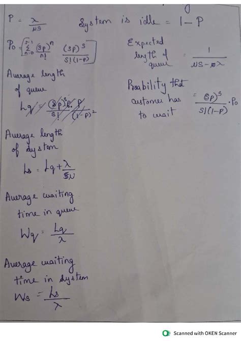 Formulas for Queueing Theory: Average Length & Waiting Times - Studocu