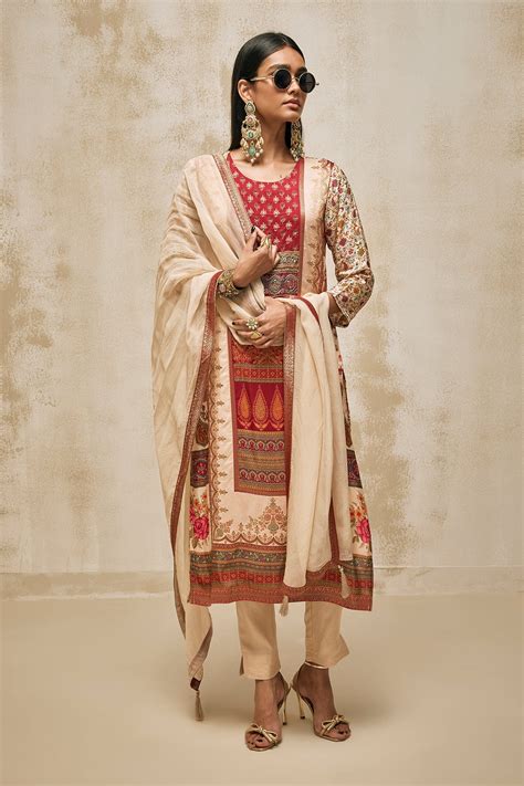 Beige Embellished Kurta Set (3 Piece) – SABHYATA CLOTHING