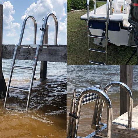 Buy ISURE MARINRE 4 Steps Pontoon Boat Ladder Folding Telescoping Rear ...