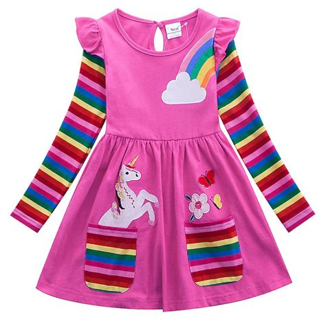 Kids Little Girls' Dress Unicorn Rainbow Flower T Shirt Dress Tee Dress ...