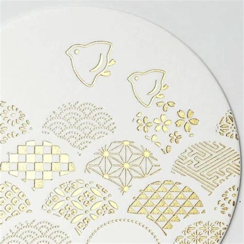 Thick Paper Coasters Elegant Gold Foil Seigaha Wave Pattern 3 ct ...