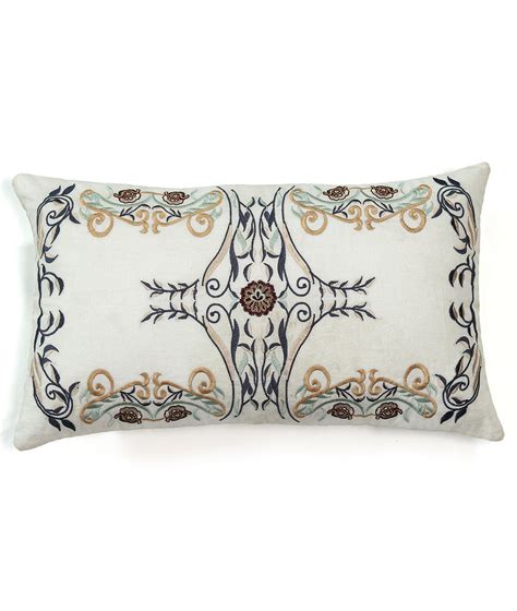 Ozaan Ivory Embroidered Linen Decorative 12 X 20 Inches Cushion Cover ...