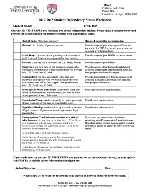 Fillable Online 2017-2018 Student Dependency Status Worksheet Fax Email ...