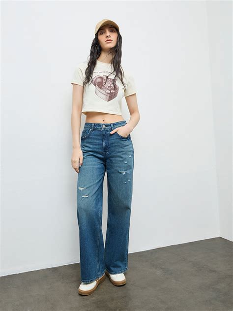 Buy Nuon Dark Blue Distressed High-Rise Jeans from Westside