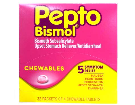 Pepto Bismol Chewables, Upset Stomach Relief, Bismuth Subsalicylate, Multi-Symptom Relief of Gas ...