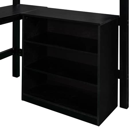 Buy Twin Size Loft Bed with 3 Storage Shelves and Built-in Desk, Wooden ...