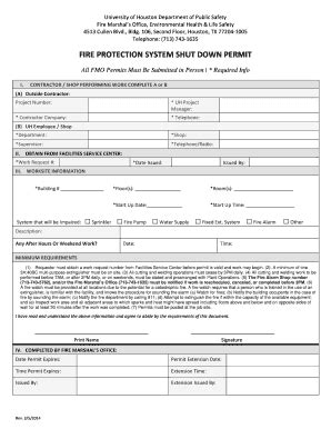 Fillable Online uh Fire Protection System Shut Down Permit Form ...