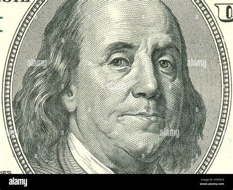 Macro close up of Ben Franklin's face on the US $100 dollar bill Stock ...