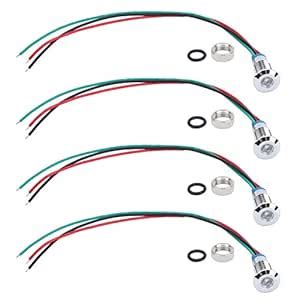 4 Set Metal LED Indicator Light, Metal PreWired Round LEDs Common Anode ...