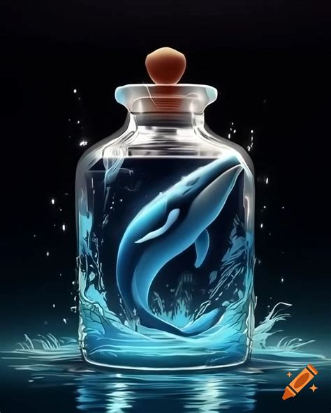 Artsy whale in glass bottle with ink outlines and subtle watercolor washes on Craiyon