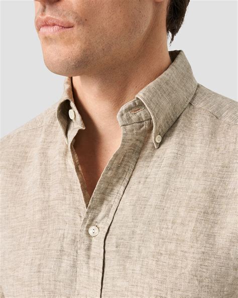 Light Brown Linen Twill Shirt - Button Down Collar - Eton