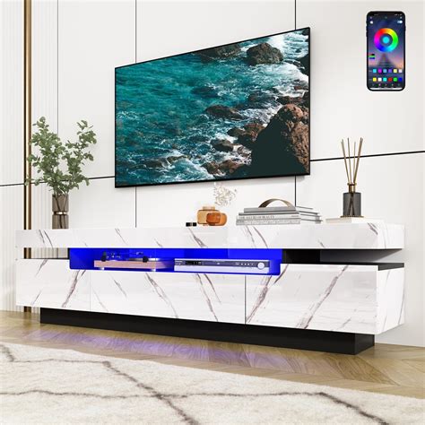 Amazon.com: Floating TV Stand Wall Mounted - High Gloss Led Entertainment Center with Storage ...