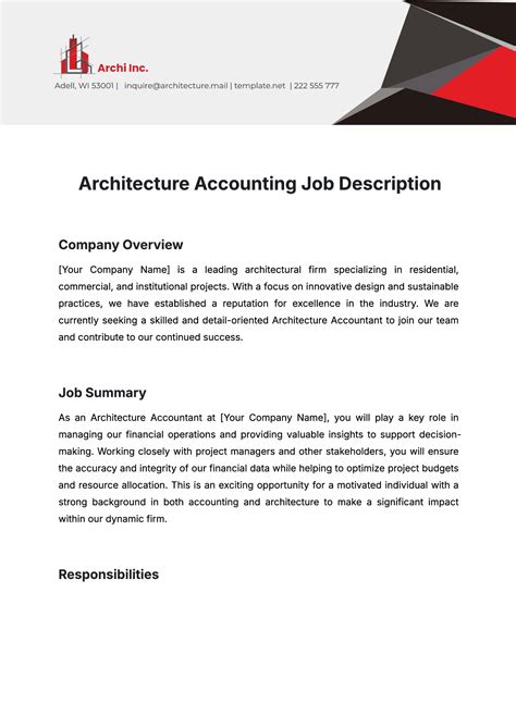 Free Architecture Accounting Job Description Template to Edit Online