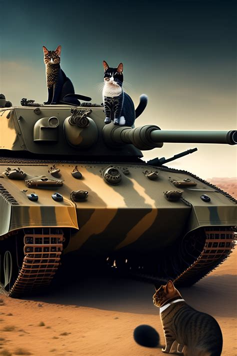 Lexica - Cute cats in war, heaving guns and tanks, fighting with dogs