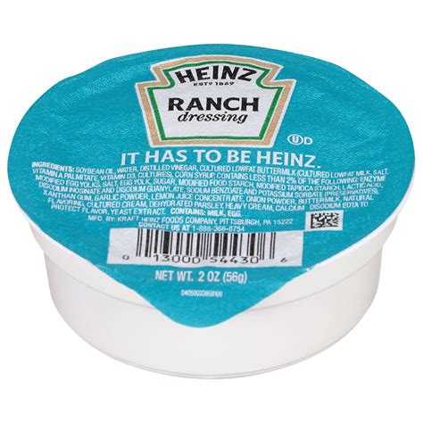Heinz Ranch Dressing Single CM31 Serve Packet (2 oz Packets, Pack of 60 ...