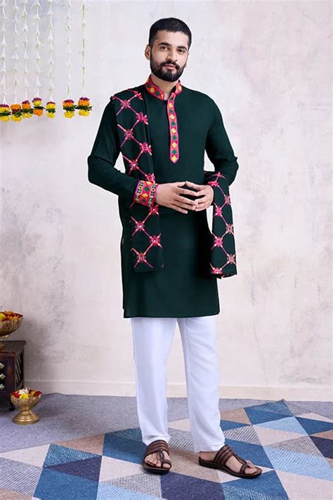 Green Color Men's Wear Embroidered Kurta with Dupatta Collection ...
