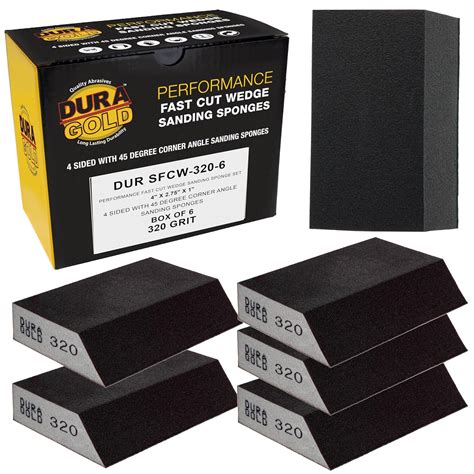 Dura-Gold 320 Grit 4-Sided Hand Sanding Block Sponges with Angled Edge ...