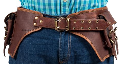 Hell blues Genuine Leather Large Utility Double Pouch Handmade Vintage ...