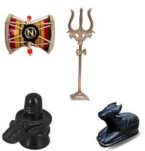 Buy NAVYAKSH Handcrafted Wooden Shiv Damru, Black Shivling and Nandi ...